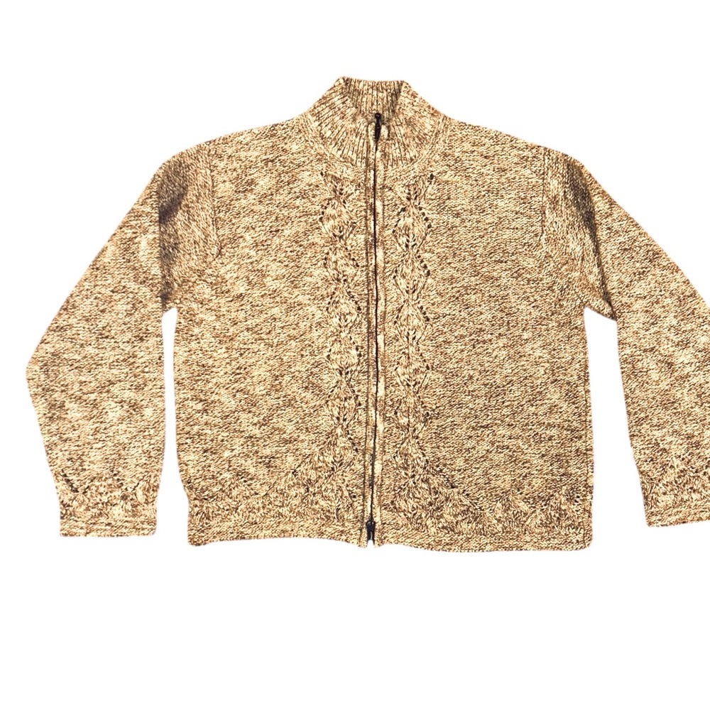 Columbia Full Zip Cardigan Sweater Tan Women’s Large Two Toned Tan Ecru